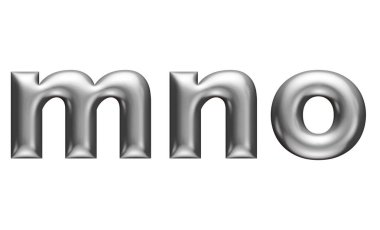 Metalik 3d alfabe, 3d illüstrasyon, m n o harfi.