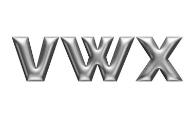 Metalik 3d alfabe, 3d illüstrasyon, v w x harfleri