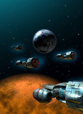 Uzay gemisi ve uzaydaki gezegenler, 3D görüntüleme