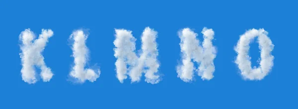 3D alfabe, k I m n o, bulutlardan yapılmış büyük harfler, 3D görüntüleme, duman. 