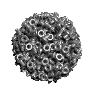 Metalik teçhizat, cıvatalar, beyaz arkaplan, 3d illüstrasyon