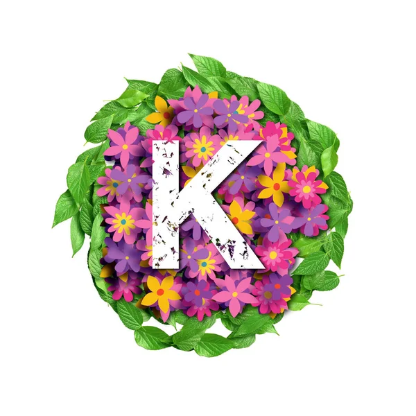 Alphabet Großbuchstaben Weißer Buchstabe Auf Blumen Und Blättern Hintergrund Rendering — Stockfoto