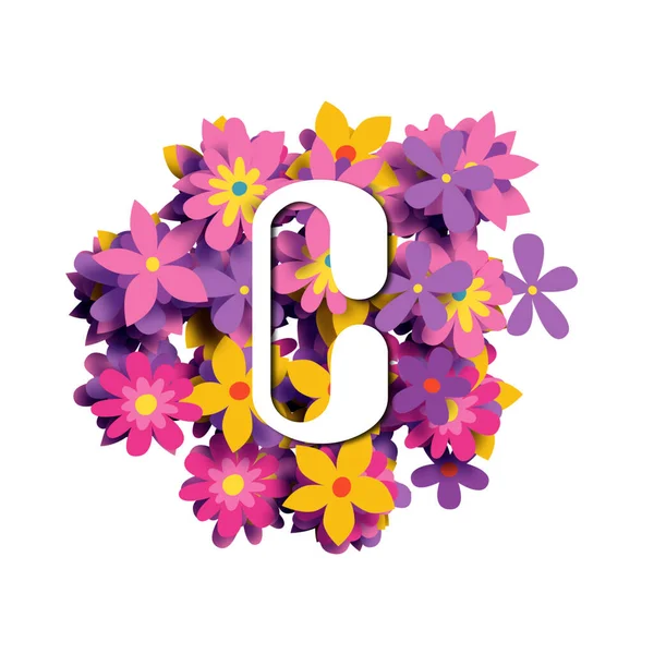 Buchstabe Weiße Abgerundete Schrift Auf Buntem Blumenhintergrund Illustration Kreatives Alphabet — Stockfoto