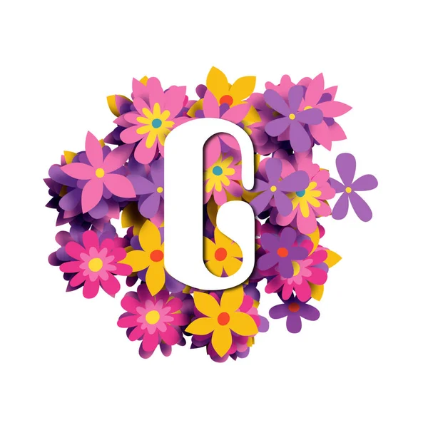 字母G 色彩斑斓的花背景上的白色圆形字体 3D插图 创造性字母表 — 图库照片