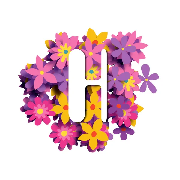 字母H 色彩斑斓的花背景上的白色圆形字体 3D插图 创造性字母表 — 图库照片