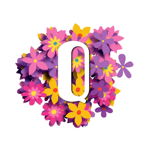 Lettre Police Arrondie Blanche Sur Fond Floral Multicolore Illustration Alphabet — Photo