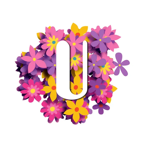 Buchstabe Weiße Abgerundete Schrift Auf Buntem Blumenhintergrund Illustration Kreatives Alphabet — Stockfoto