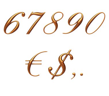 Altın 3D alfabe, numaralar 67890