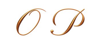 Altın 3d alfabe, harf o p, 3d görüntüleme