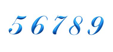 3 boyutlu alfabe, kabartmalı mavi numaralar 5 6 7 8 9