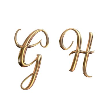 3d alfabe, altın harf G H, 3d görüntüleme