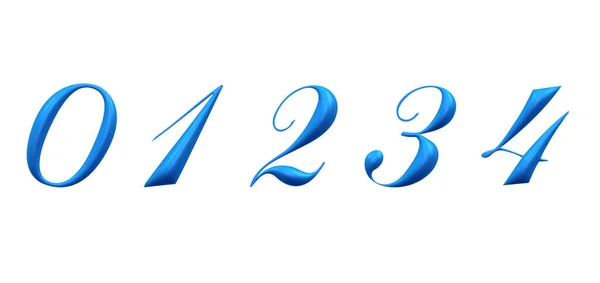 Alfabeto Azul Conjunto Números 01234 Renderização — Fotografia de Stock