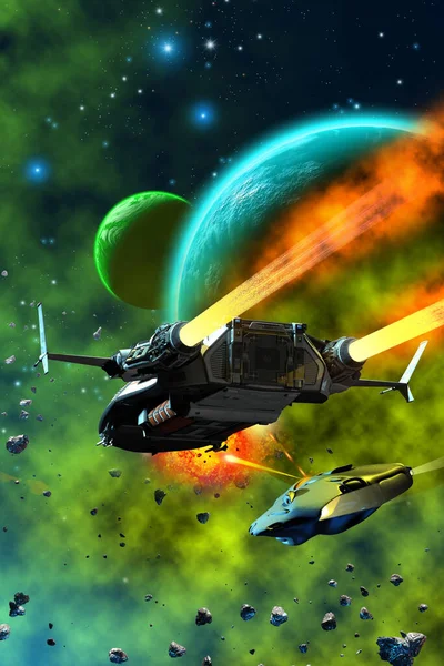 Space Battle Spaceships Fighting Planetary System Illustration — Stock Photo, Image