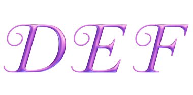 3d alfabe, pembe büyük harf D E F