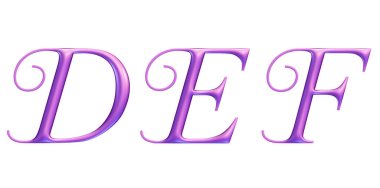 3d alphabet, pink uppercase letters D E F clipart