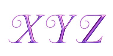 3d alphabet, pink uppercase letters X Y Z clipart