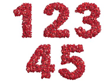 3D alfabe, 12345 numara nar tanelerinden yapılmış, 3D illüstrasyon.