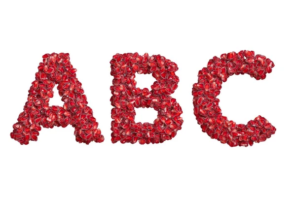 Alfabeto Letras Maiúsculas Abc Feito Grãos Romã Ilustração — Fotografia de Stock