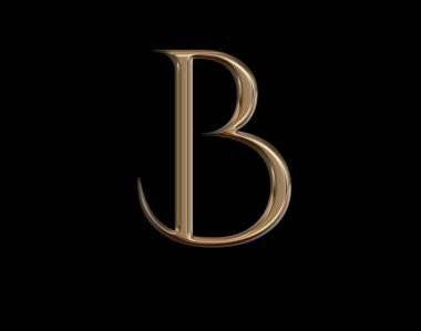 3d Altın alfabe, büyük harf B, zarif yazı tipi, 3d illüstrasyon