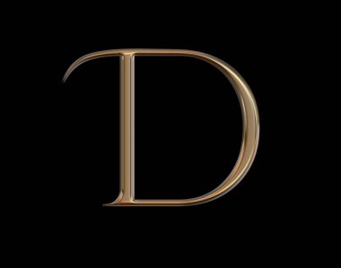 3d Altın alfabe, zarif büyük harf yazı tipi, D harfi, 3d oluşturma