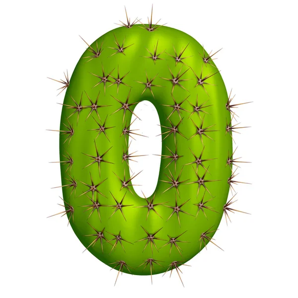 Número Cero Hecho Cactus Ilustración Alfabeto Verde Sobre Fondo Blanco —  Fotos de Stock