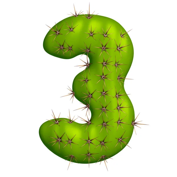 Nummer Drei Aus Kaktus Illustration Grünes Alphabet Auf Weißem Hintergrund — Stockfoto
