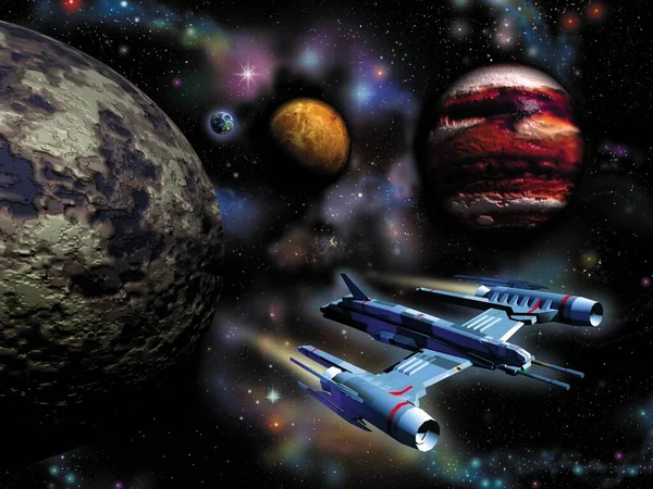 Космічний Корабель Планети Космосі Зоряний Мандрівник Ілюстрація — стокове фото