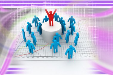 3D karakter adam lideri ve ekip üyeleri