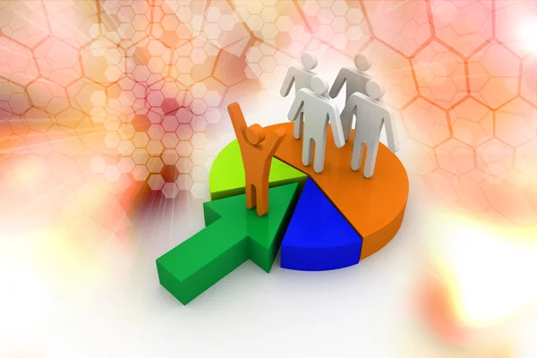 3d render of people on reflective pie chart. Concept of companies and business merge and acquisitions — Stock Photo, Image