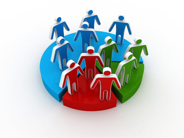 Группы людей как статистика финансового маркетинга на круговой диаграмме
