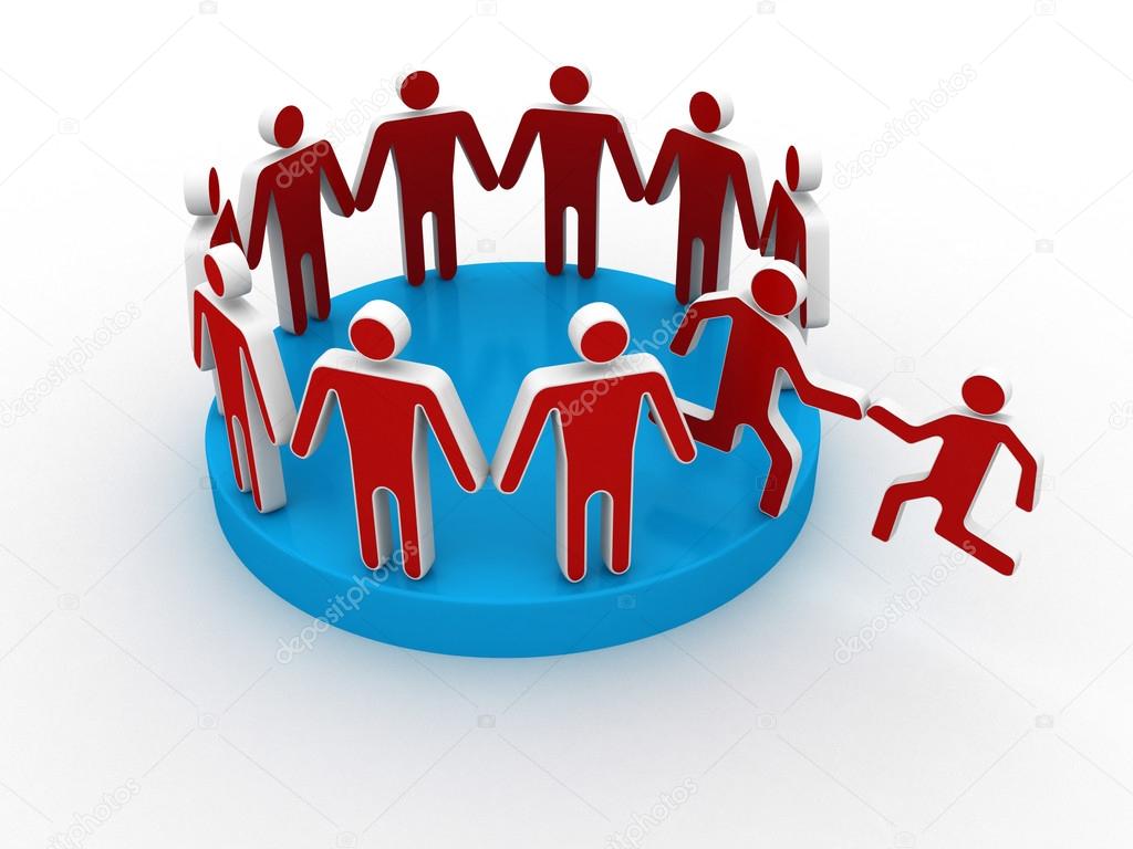 Helping hand member to join up with large social group or company