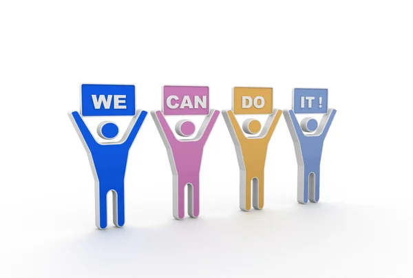 Business people team join to hold up We Can Do It signs — Stock Photo, Image