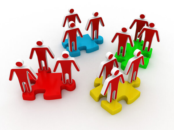 Human resources or social media people groups connect on network puzzle pieces