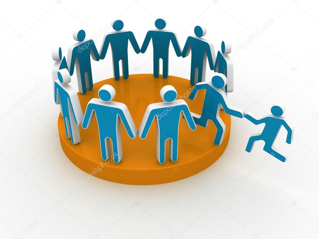 Helping hand member to join up with large social group or company