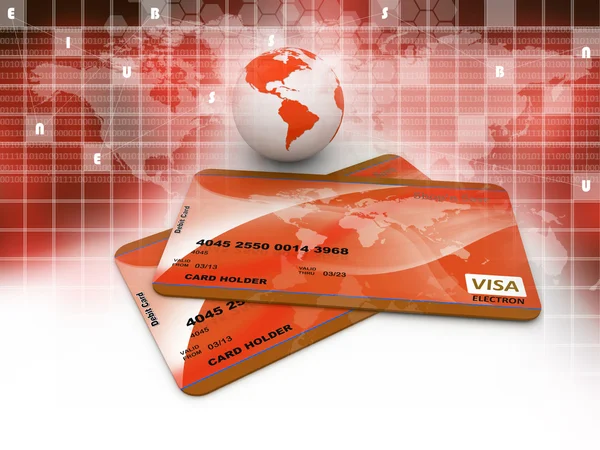 Cartão de débito conceptual com globo — Fotografia de Stock