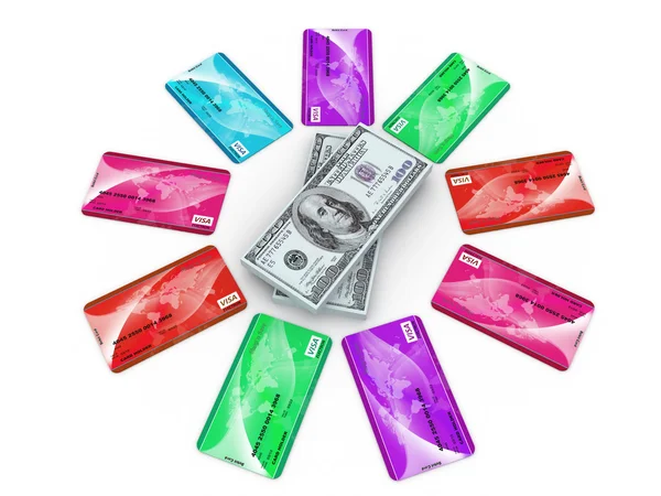 Debit cards and money — Stock Photo, Image