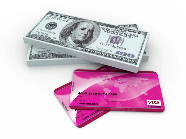 Debit cards and money — Stock Photo, Image