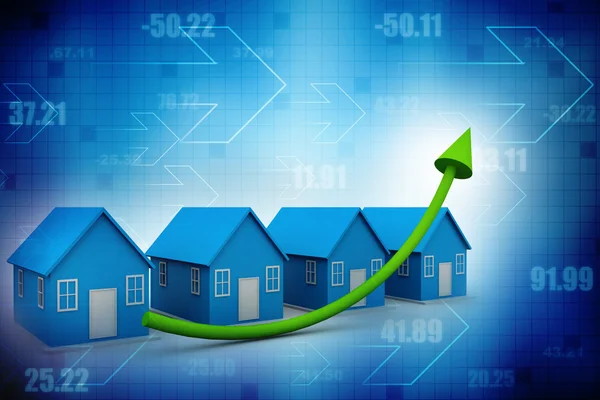 House real estate chart with growing arrow — Stock Photo, Image