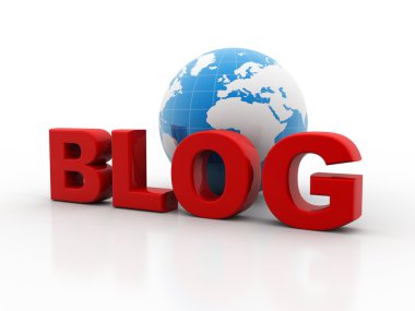 Metin '' Blog'' Dünya. 3D render illüstrasyon