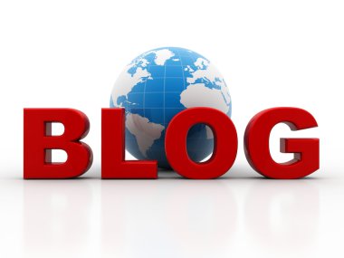 Metin '' Blog'' Dünya. 3D render illüstrasyon