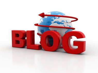 Metin '' Blog'' Dünya. 3D render illüstrasyon