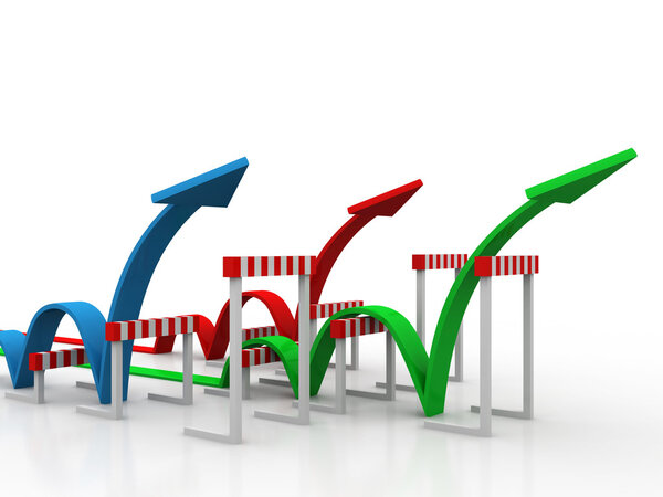 Arrow jumping over hurdles