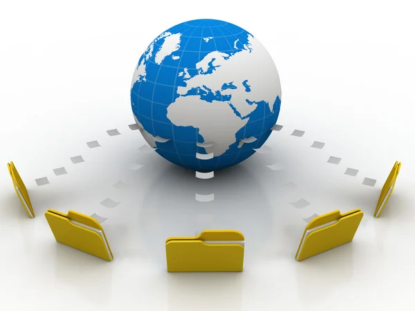 File folders connected to a globe — Stock Photo, Image