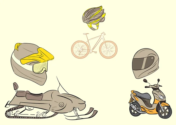 Transport and protective helmets — Stock Vector