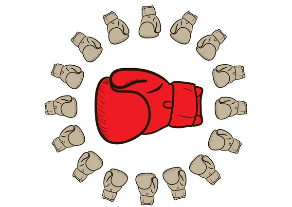 Guante de boxeo rojo está rodeado — Vector de stock