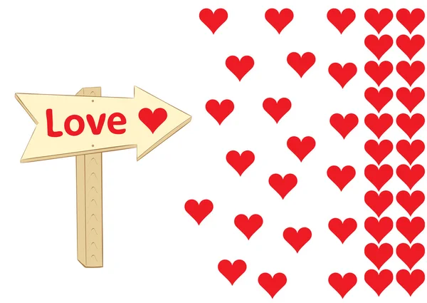 Panneau de route amour et cœurs — Image vectorielle