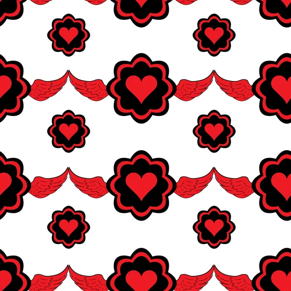 Seamless icons winged red hearts row — Stock Vector