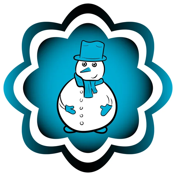 Blauwe pictogram met een sneeuwpop — Stockvector
