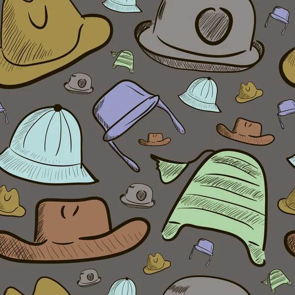 Texture sans couture avec casquettes et chapeaux de couleur — Image vectorielle