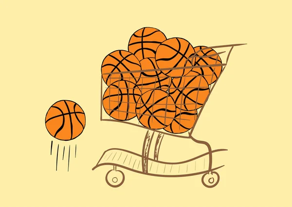 Το κάρρο με μπάλες του μπάσκετ — Διανυσματικό Αρχείο